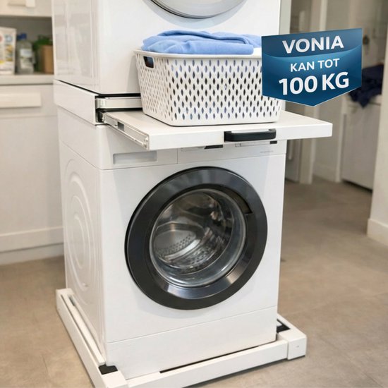 Vonia Spacer Lave-linge séchant - Kit empilable Lave-linge séchant - Universel - Plan de travail extensible - Blanc