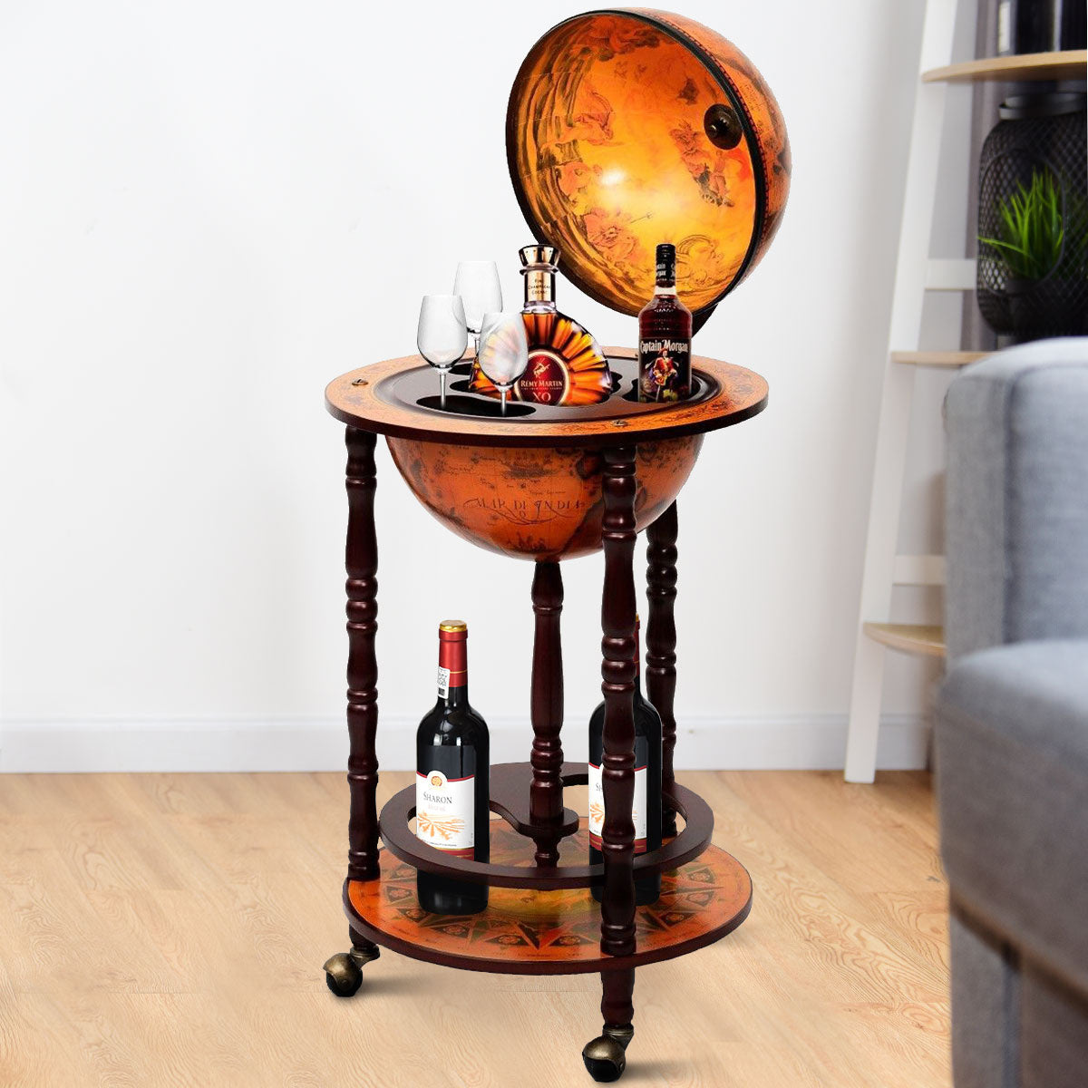 Costway - Porte-bouteilles - Globe bar - Porte-bouteilles - Globe bar - ⌀ 45 cm - Marron