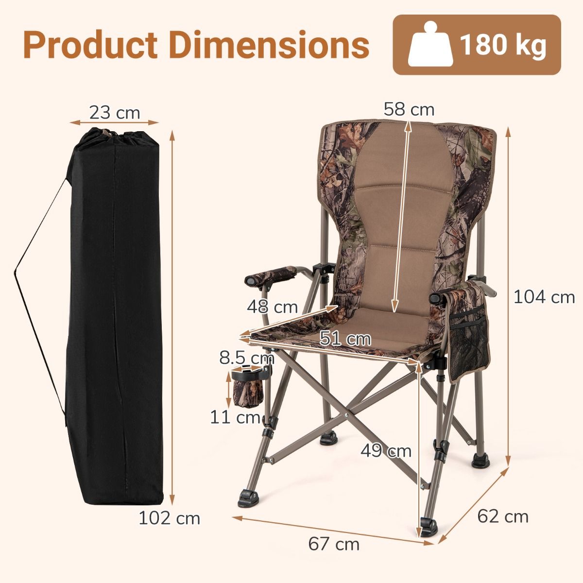 Bateau de pêche gonflable et chaise de camping pliable Coast - Grande capacité de charge - Avec support de canne à pêche et sac de transport - Vert et camouflage