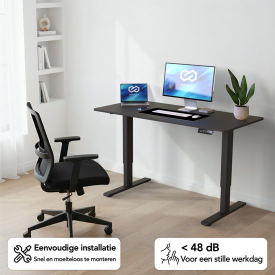 Bureau assis-debout Infinity Goods à réglage électrique - 140 x 60 cm - Fonction mémoire - Noir