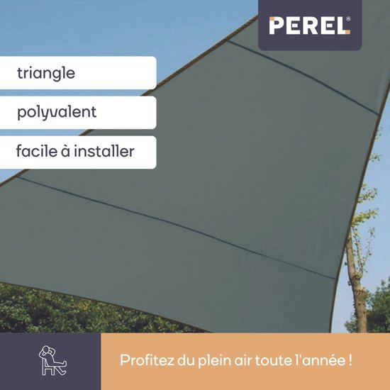 Perel Toile d'ombrage, hydrofuge, 3,6 x 3,6 x 3,6 m, 160 g/m², polyester, triangle, vert-gris