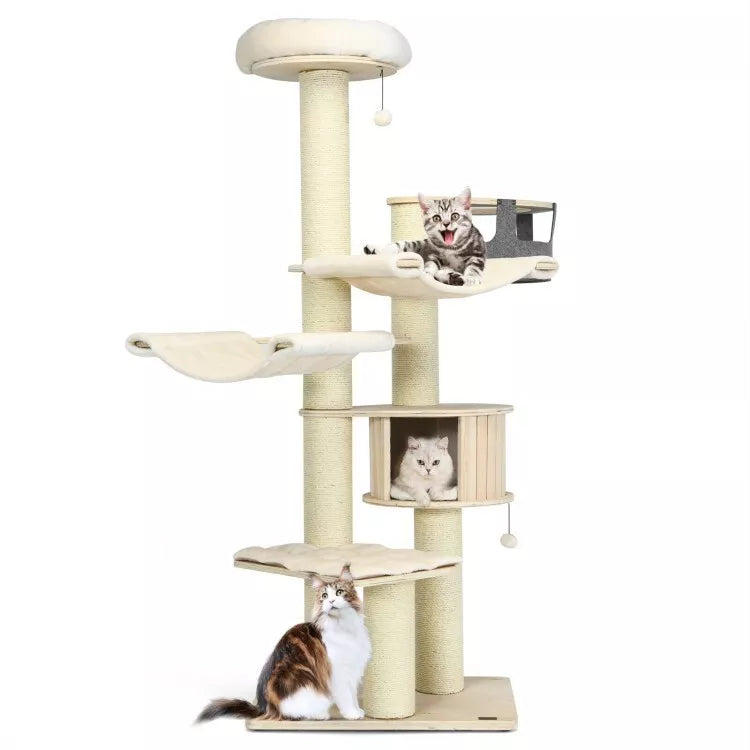 Arbre à chat Coast - griffoir - Max 15 Kg - 75 x 56 x 197 cm - Beige
