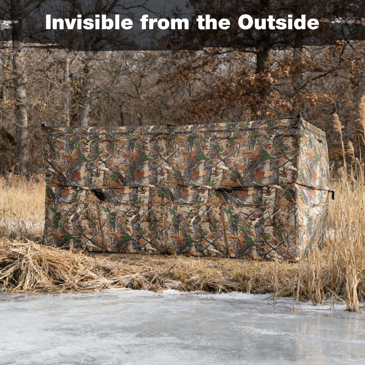 Abri de chasse Coast - Vue panoramique à 360° - Porte pour chien - Camouflage 240 x 120 x 120 cm