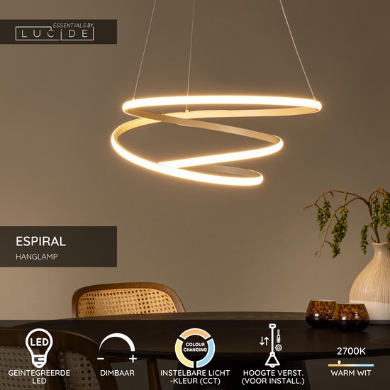 Lucide ESPIRAL - Suspension - LED à intensité variable - CCT - 1x40 W 2700 K/4000 K - Taupe - Essential