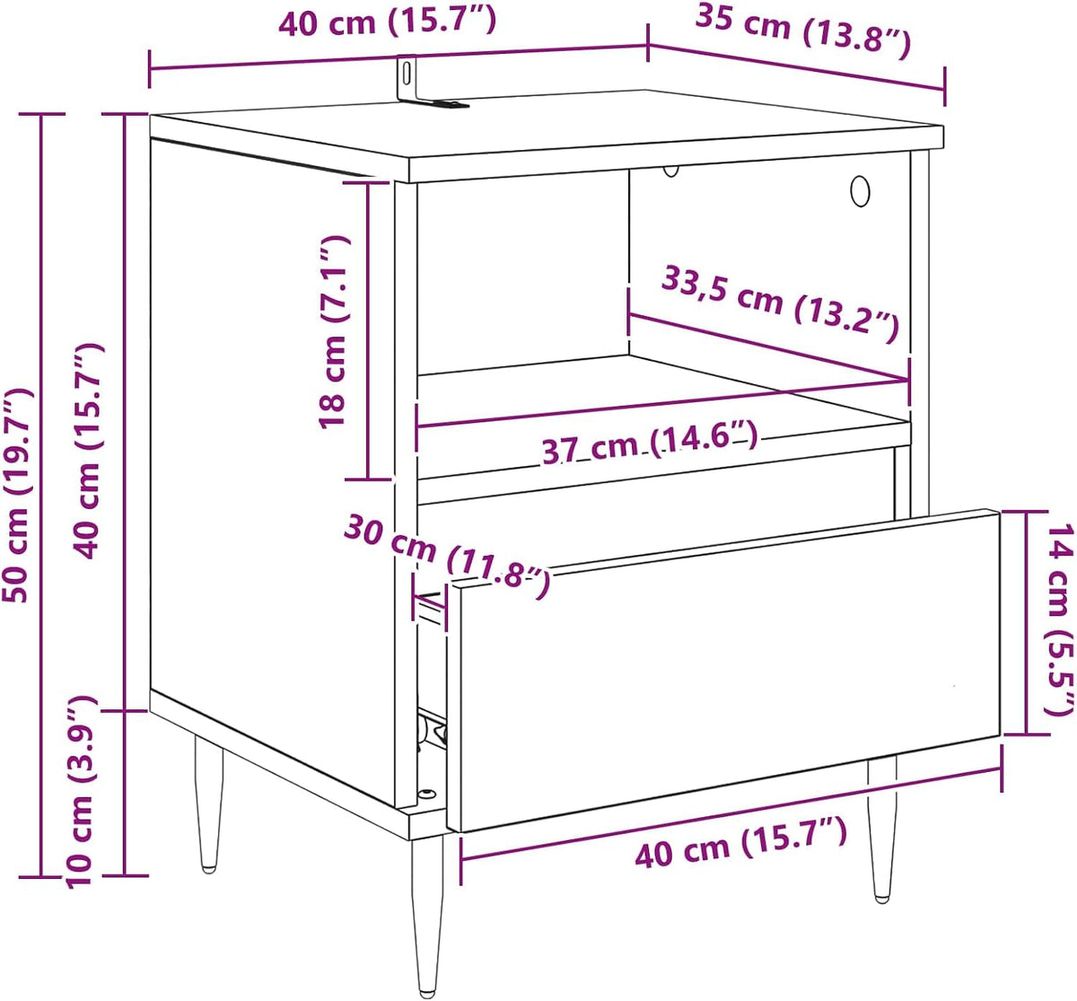 vidaXL Table de chevet avec tiroir - Bois vieilli - 40 x 35 x 50 cm