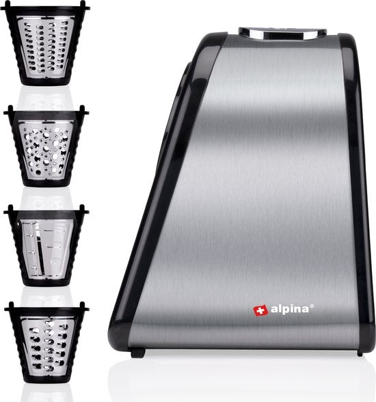 Coupe-légumes électrique Alpina - Mandoline - 4 lames en acier inoxydable -  200W - Noir/gris