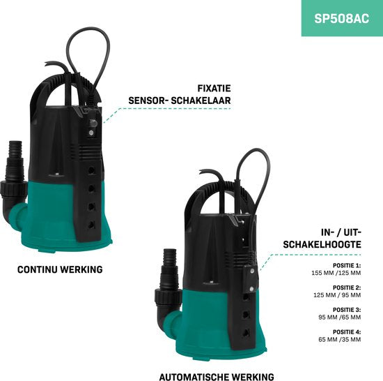 VONROC Pompe submersible / pompe d'aspiration de surface / pompe à franges - jusqu'à 1mm avec interrupteur sensoriel - 400W - 6000l/h - Pour eau propre