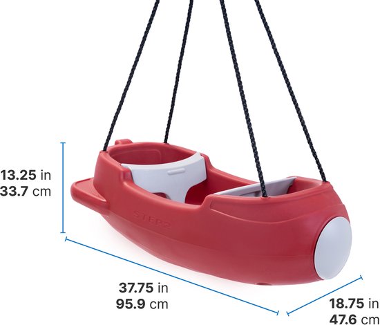Step2 Rocket Swing for Two Rouge - Balançoire fusée pour deux personnes - Ceintures de sécurité réglables - Facile à monter et à descendre - Plastique résistant