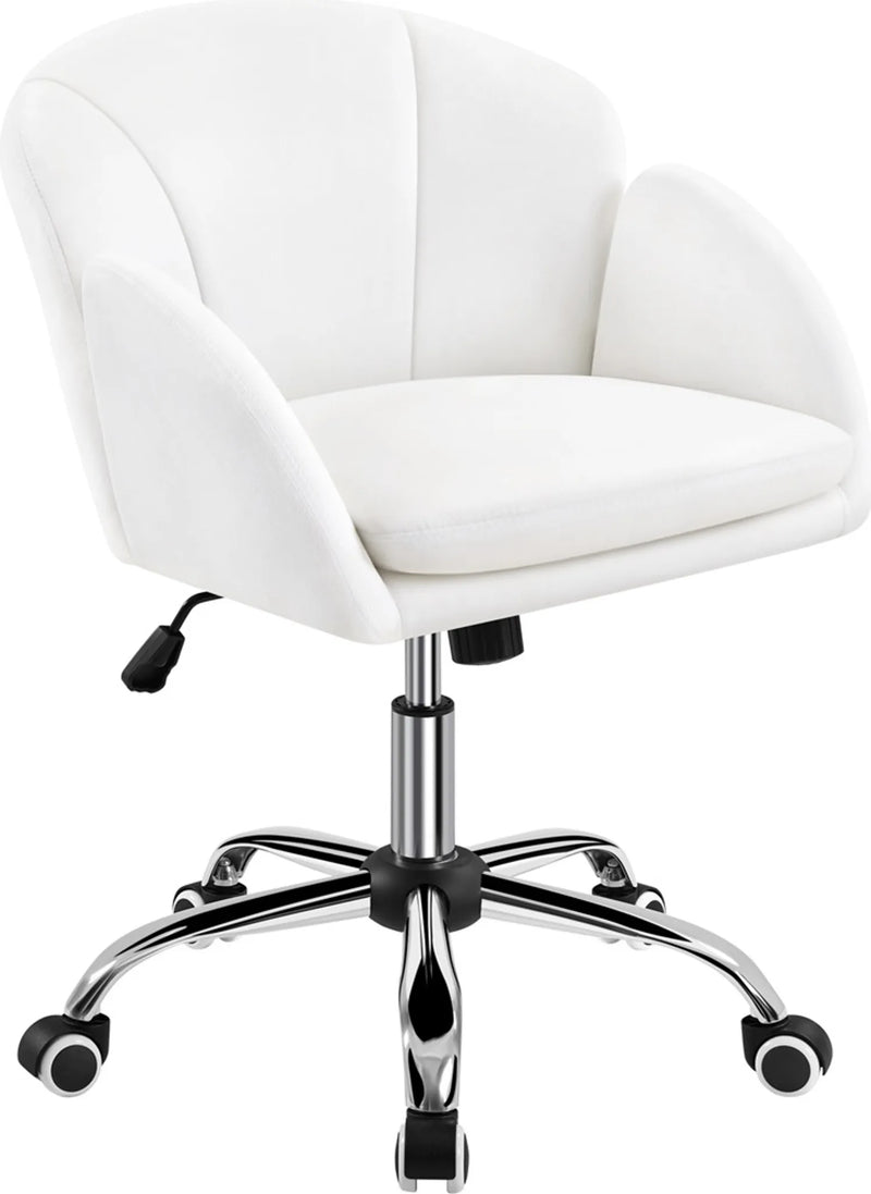 Yaheetech : élégante chaise de bureau avec motif floral, hauteur 72-81,5 cm – Blanc neige – Polyester et métal