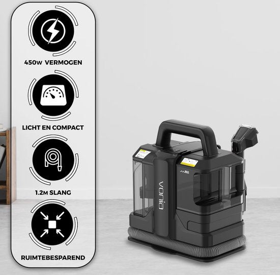 Vonia Nettoyeur de tapis - Nettoyeur de taches - Nettoyeur de canapé - Machine de nettoyage - Nettoyeur de meubles - 450W - Noir