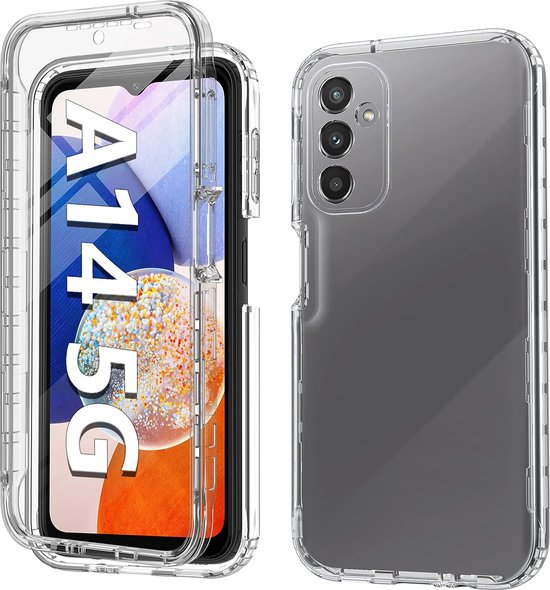 Podec 2-in-1 Case with screen protector suitable for Samsung Galaxy A14 Transparent Phone Case - Anti-Shock Case Cover