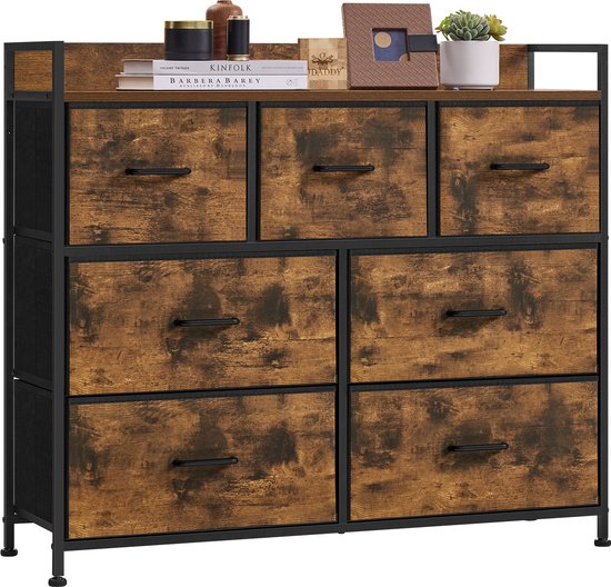 O'DADDY® Meuble de rangement - Buffet - Commode - Industriel - 7 Tiroirs - Commode - 28,5 x 98 x 85 cm - Vintage Brown/Black