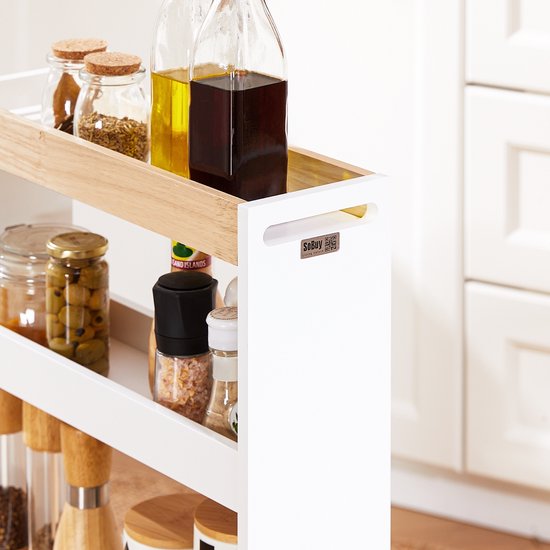 SoBuy NSR12-W Meuble de salle de bain - Meuble de rangement en bois blanc avec roulettes