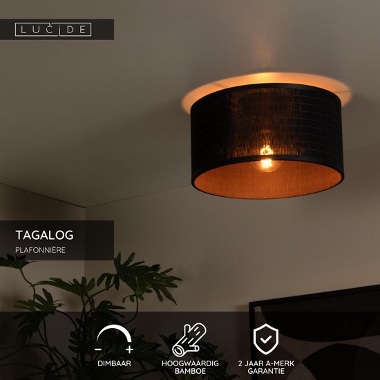 Lucide TAGALOG - Plafonnier - Ø 40 cm - 1xE27 - Noir - Japandi