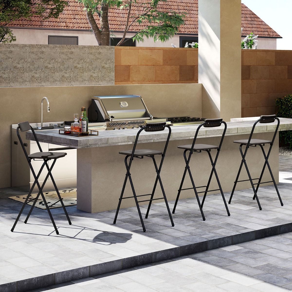 Ensemble de 2 tabourets de bar Coast - Pliables - Avec dossier - Gris et noir