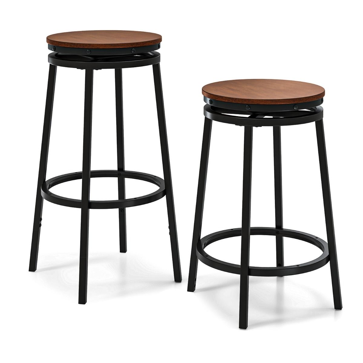 Lot de 2 tabourets de bar Coast - hauteur réglable - pivotants à 360° - marron rustique et noir