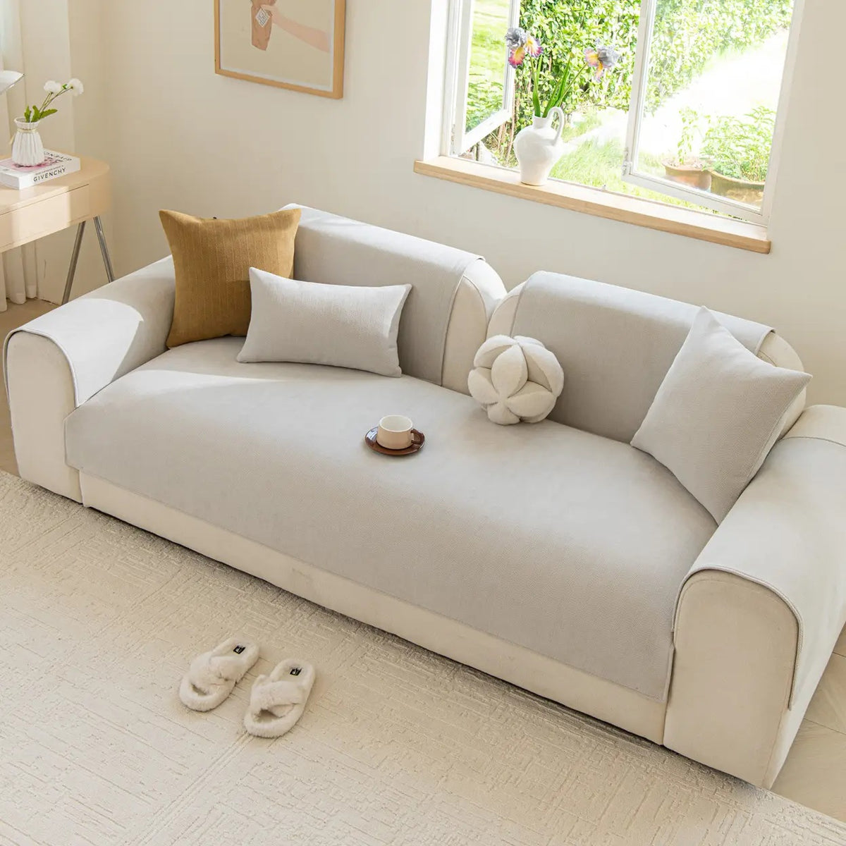 Housse antidérapante Ochama pour assise de canapé - 110 x 210 cm - Beige