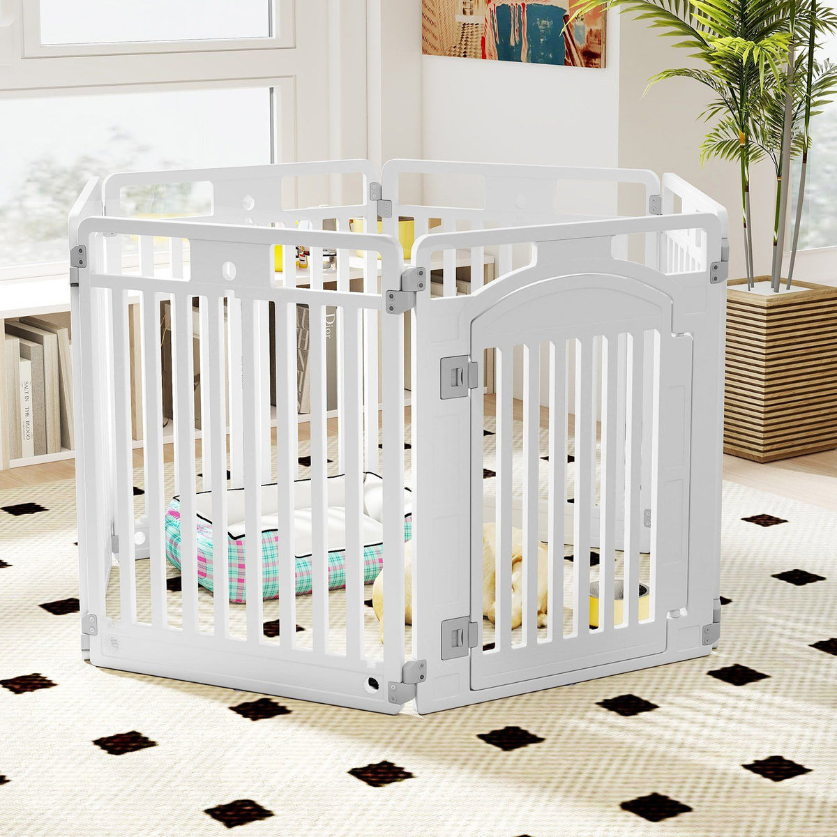 Parc à chiots pliable coast 129 x 65 x 81 cm - blanc - 6 panneaux avec porte verrouillable et enclos au sol