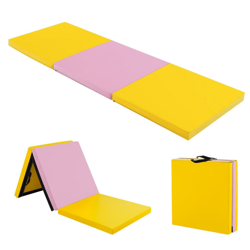 Tapis de gymnastique Coast - 3 couches - pliable - antidérapant - 180 x 60 x 5 cm - jaune et rose