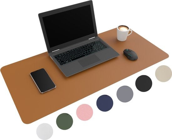 WURK Tapis de bureau professionnel en cuir synthétique - Organisateur de bureau - Accessoires de bureau - Tapis de souris XXL- Inclut un clip pour câble - 80x40 - Cognac Brown