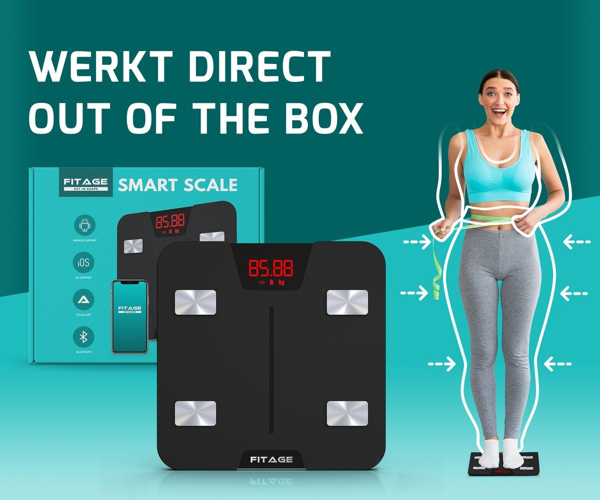 Balance connectée - FITAGE - Pèse personne - Mesure 17 valeurs corporelles - App conectée - Noir