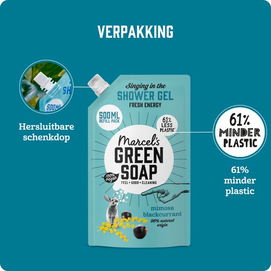 Recharge de gel douche Marcel's Green Soap - Mimosa et cassis - 6 x 500 ml