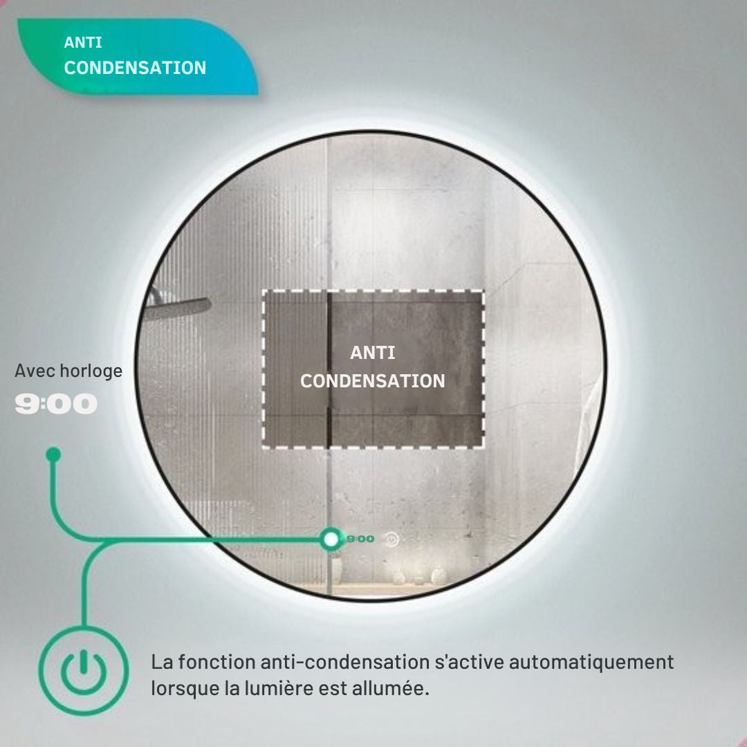 Miroir de salle de bain - Mirlux - avec éclairage LED et chauffage - anti-condensation - 60CM - Noir mat