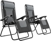 LifeGoods Chaises longues confort - pliable - 30°-90° réglable - support pour gobelets et téléphone - chaises de jardin - noir/gris