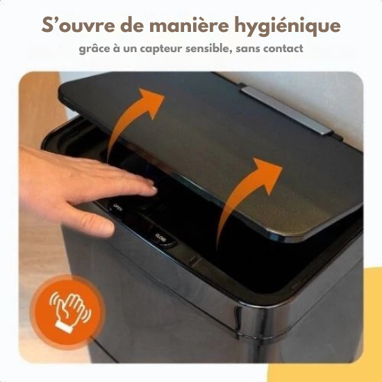 Poubelle automatique, Goliving, 64 litres, Séparation des déchets, Détecteur mains libres, Acier inoxydable, Noir