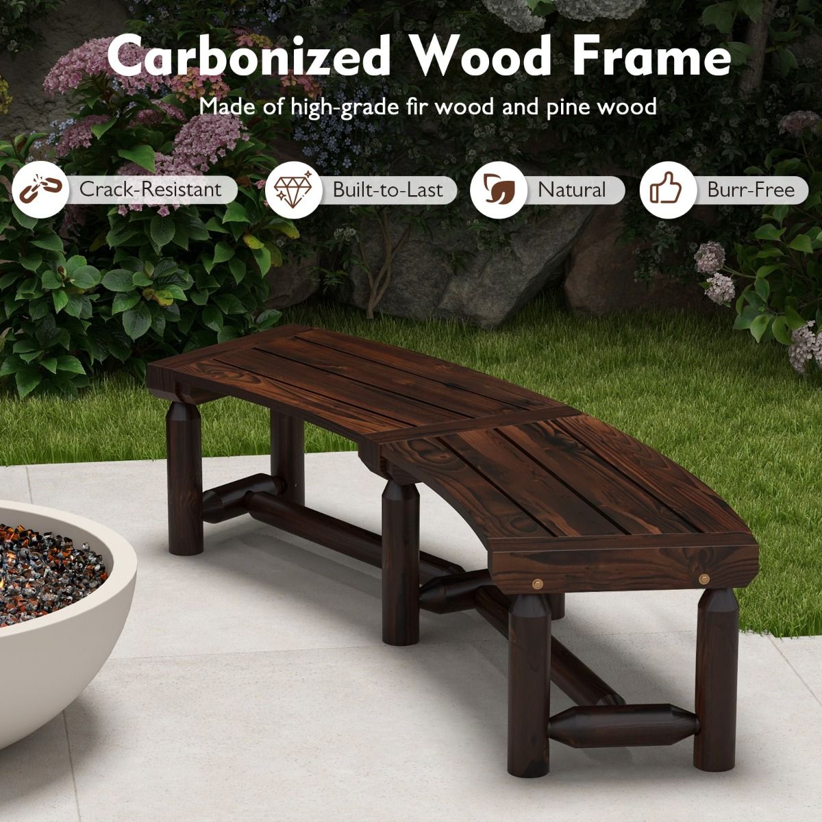 Banc de jardin Coast sans dossier - design incurvé - 2-3 places - marron rustique 139 x 36 x 41 cm
