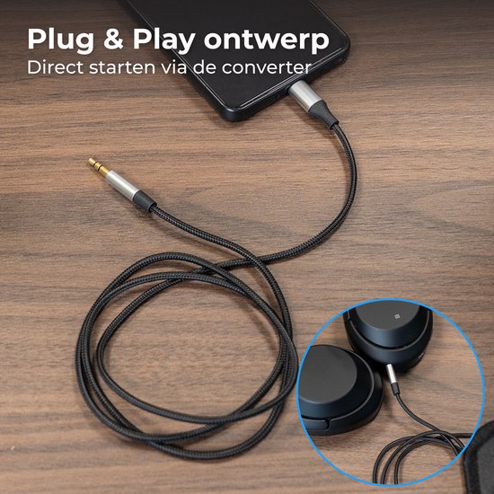 Câble Nuvance AUX vers USB-C - Câble AUX USB-C - 1 mètre - USB-C vers AUX - Nylon tressé - USB-C AUX - USB-C vers jack
