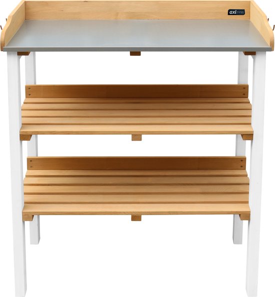 Table de jardin AXI avec étagères de rangement, marron/blanc - Table de jardin pratique avec plan de travail en zinc