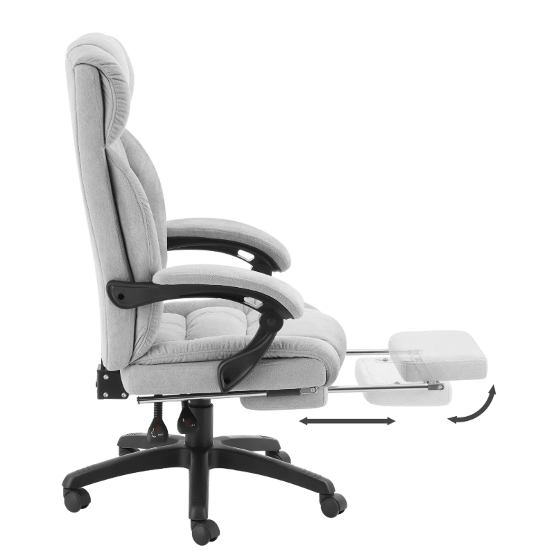 tectake Siège de bureau Jillien avec repose-pieds - Ergonomique - Velours - Gris