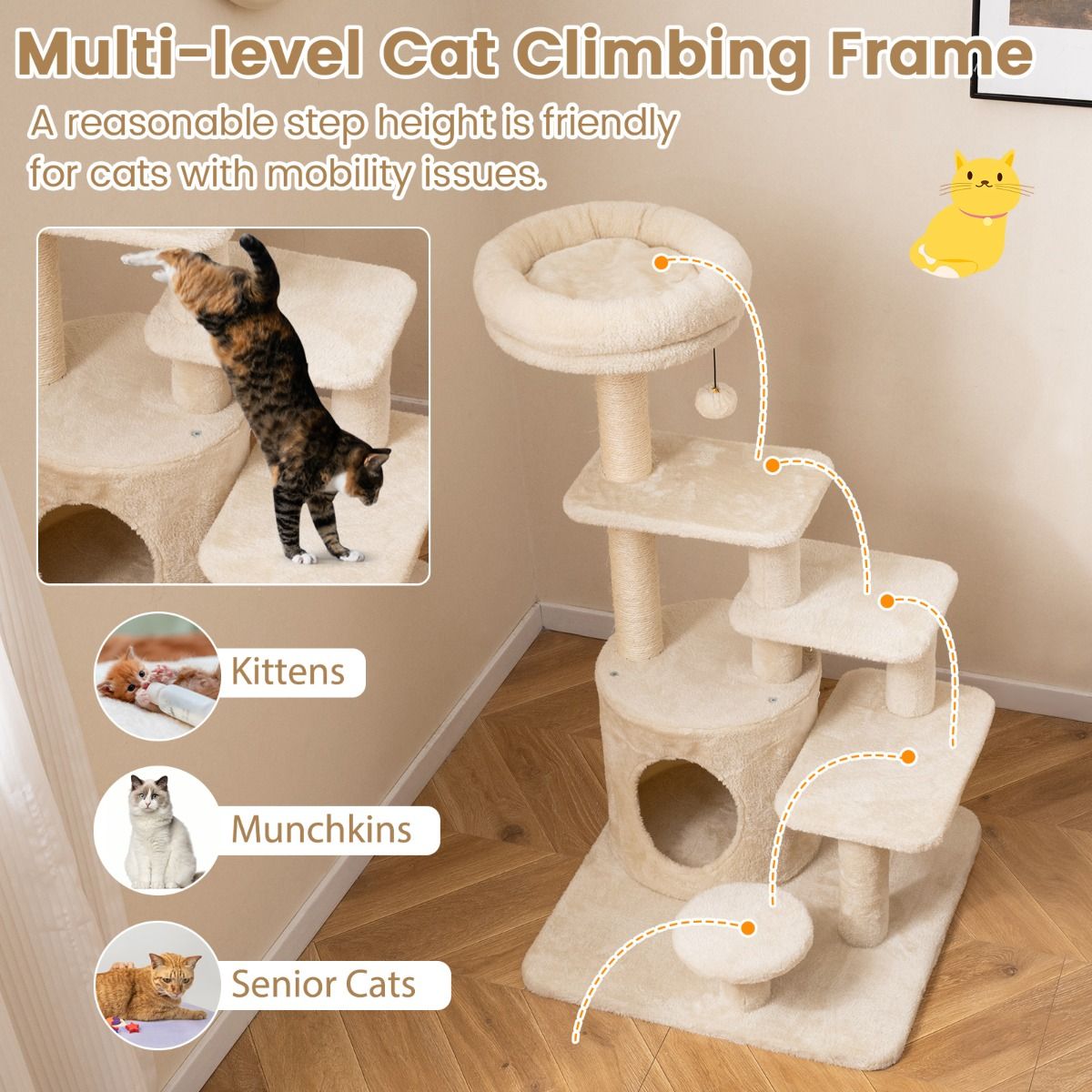 Arbre à chat Coast - plusieurs étages - poteaux à griffer en sisal - beige/gris - 102 cm