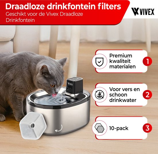 Vivex® Wireless Drinking Fountain Filters - Filtres pour fontaines à chat - Qualité supérieure - 10 pièces