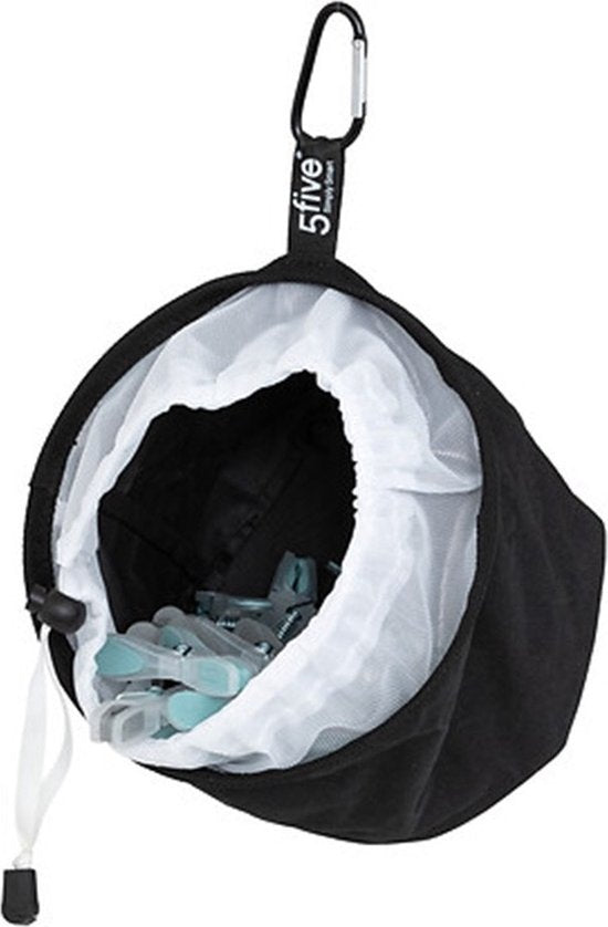 Panier suspendu 5Five avec 24 pinces à linge - D 18 cm - noir - plastique - avec crochet de suspension