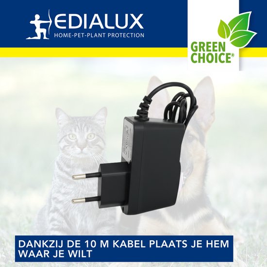 Adaptateur secteur Edialux 230 V, alimentation pour répulsifs à ultrasons pour animaux, câble de 1 m + rallonge de 10 m, compatible avec les répulsifs pour chats, chiens et oiseaux, « plug and play »