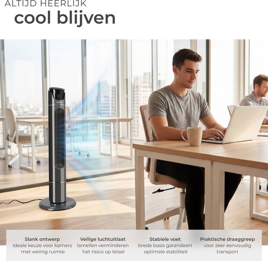 tectake® Grand ventilateur avec télécommande - 110 cm - Ventilateur oscillant à 3 vitesses - Ventilateur colonne - Ventilateur sur pied silencieux avec différents modes de ventilation + minuterie - Rafraîchisseur d'air - Noir