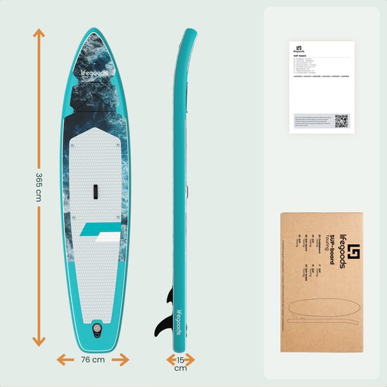 Planche de SUP LifeGoods Touring - avec siège - capacité de charge de 165 kg - 365 x 76 cm - gonflable - kit SUP complet - bleu foncé