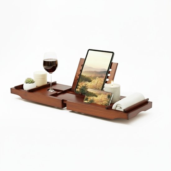 Tavola - Planche de bain - Planche pour la baignoire - Bambou - Réglable et extensible - Support de bain - Support de bain en bambou - Marron