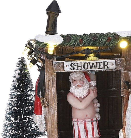 Luville Village de Noël miniature : Père Noël nu - Décorations de Noël pour votre village de Noël - Décorations de Noël d'intérieur - Guirlande lumineuse avec éclairage blanc chaud - L 10 x l 8,5 x H 11 cm