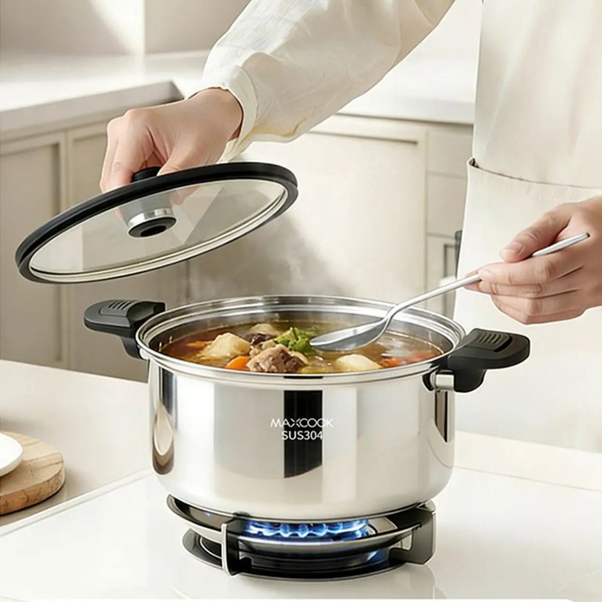 Marmite à soupe à pression Maxcook avec couvercle - Acier inoxydable 304 - 24 cm - 6 L