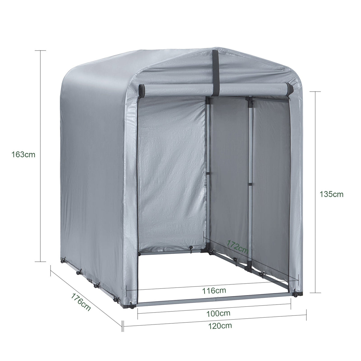 SoBuy KLS11-K Abri de jardin extérieur, étanche, abri vélo et rangement, argent, 120 x 176 x 163 cm
