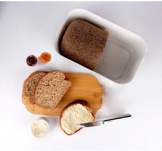 Boîte à pain Alpina 33 x 18,5 x 12 cm – Boîte à pain avec couvercle en bambou – Couvercle pouvant également servir de planche à découper – Format compact – Pour conserver le pain – Accessoire de cuisine