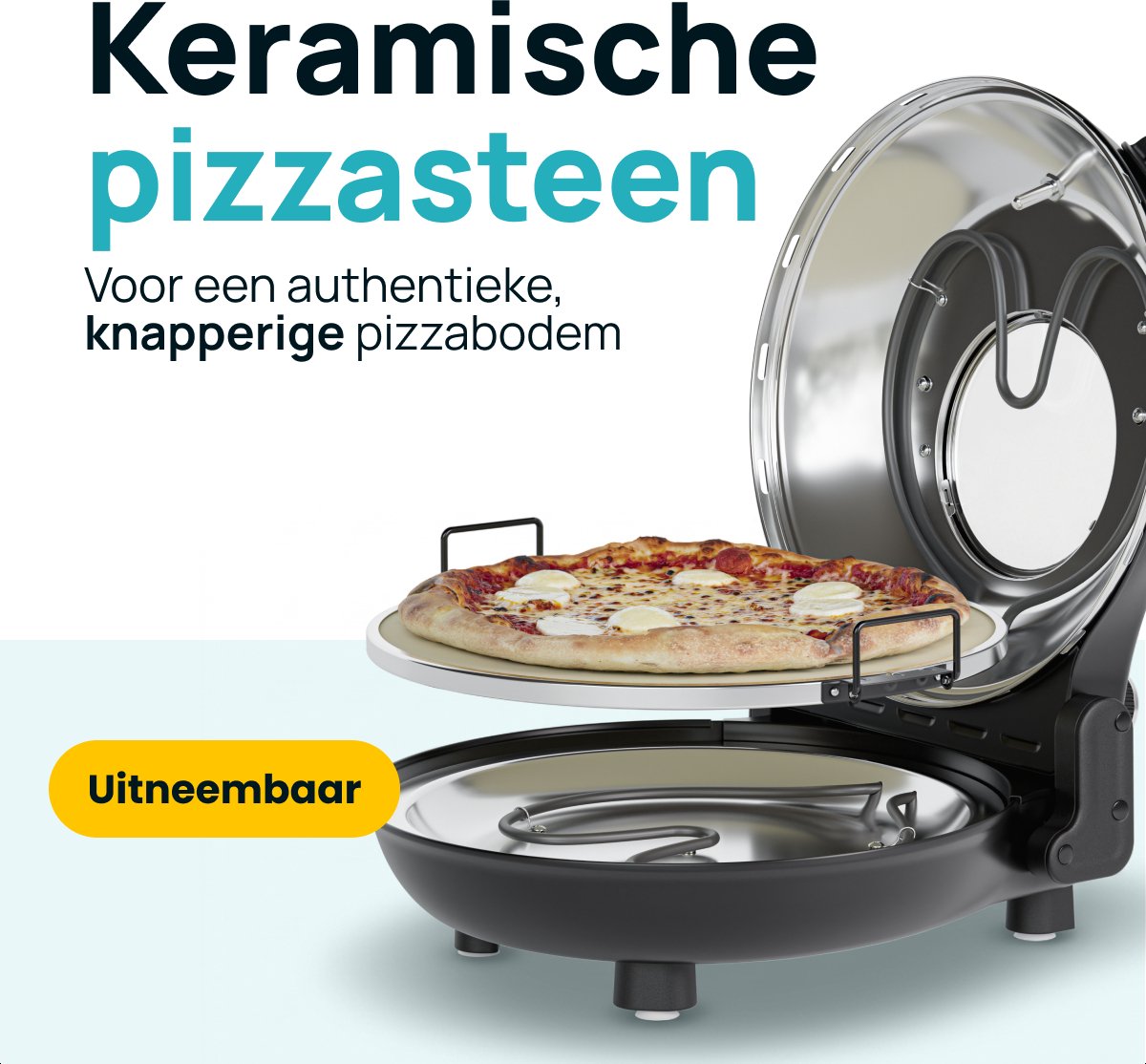 Four à pizza électrique MOA - Jusqu'à 400 °C - Pierre à pizza de 30,5 cm - Chaleur supérieure et inférieure réglable - 2 pelles en bambou incluses - Noir