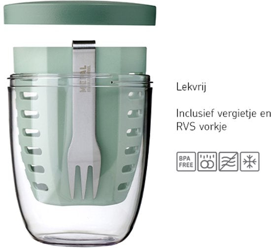 Mepal - Pot à fruits et légumes Ellipse - 600 ml - Fourchette incluse - Bleu nordique