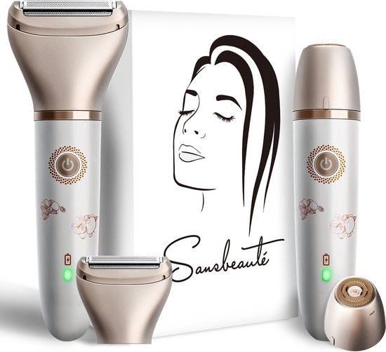 Rasoir féminin 2 en 1 + 2 têtes de rasage supplémentaires - Visage - Aisselles - Jambes - Maillot - Rasoir Femme - Epilateur électrique - Epilateur Femme - Tondeuse Femme - Zone intime Poils pubiens - Rasoir Féminin Bikini