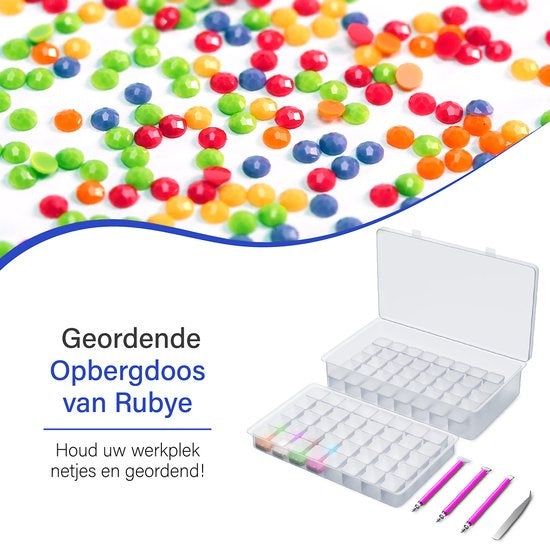 Rubye® Boîte de rangement pour peinture au diamant - Boîte de tri - Peinture au diamant adultes - Stylos - Pincettes - Boîte de rangement 84 boîtes