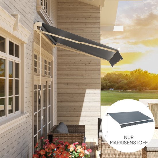 Tissu pour auvent Outsunny avec volant, hydrofuge, tissu de remplacement pour auvents de 4 x 3 m, toile d'auvent, protection solaire pour jardin, balcon, cour, gris