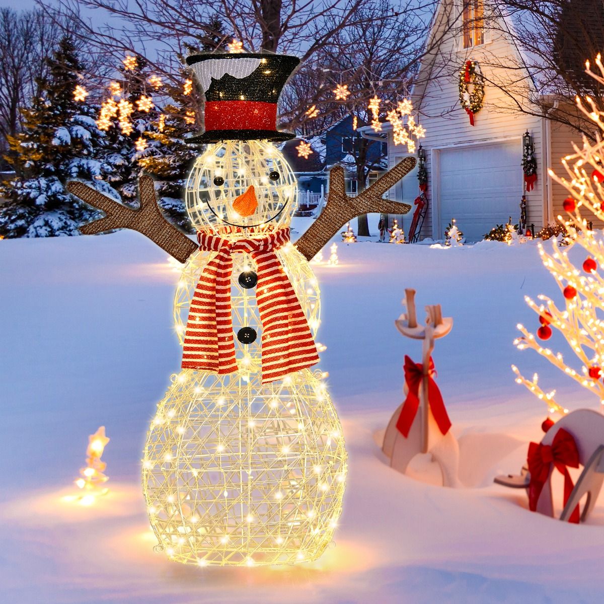 Bonhomme de neige lumineux Coast - 80 LED - Piquets et attaches de câble inclus - 66 x 14 x 110 cm
